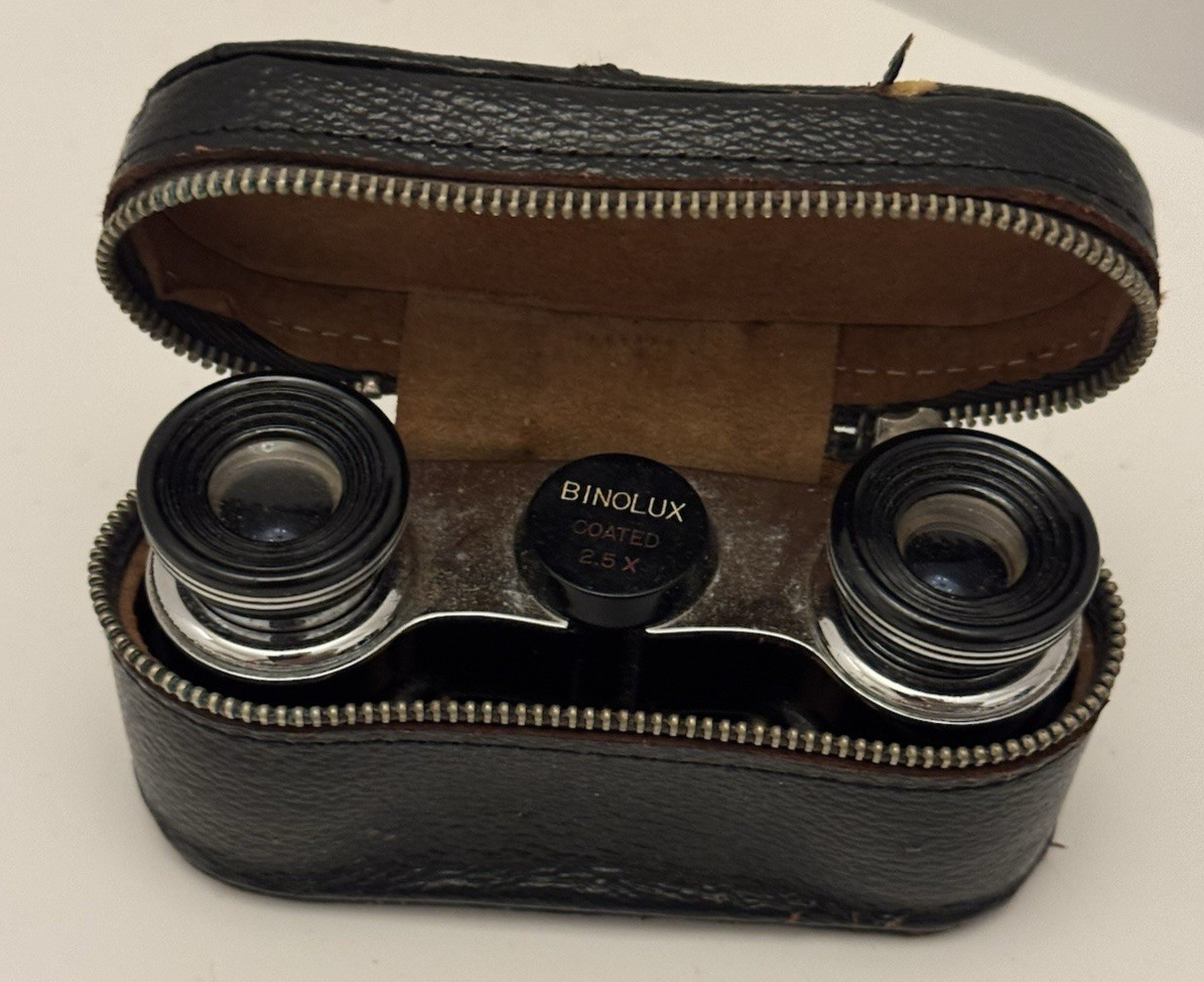 Vintage Binolux Binoculars With Zip Case Black White Pocket Size Opera Japan