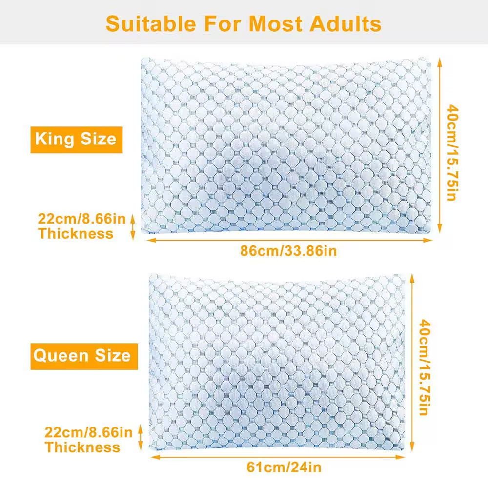 2-Piece Queen Size Cooling Memory Foam Pillow, Ventilated Soft Double Sided Bed