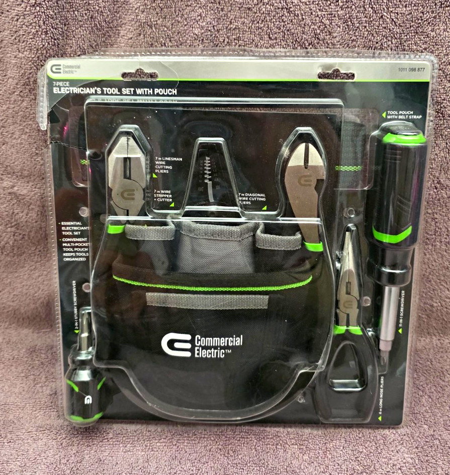 Commercial Electric 7-Piece Electrician Tool Set w/ Pouch, Stripper/Cutter