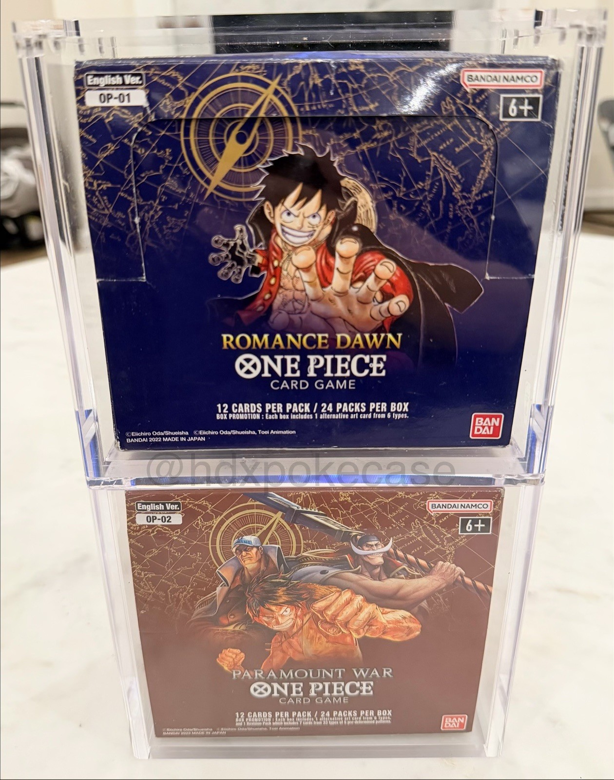 One Piece Booster Box Acrylic Case Magnetic Lid OP-01 BLUE BOTTOM & OP-02 RED