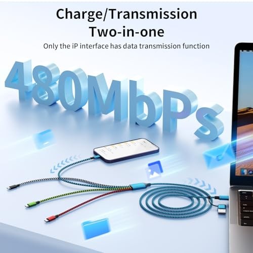 4 in 2 Multi Charging Cable, USBA/C Universal Charging Green&Red&Blue&White
