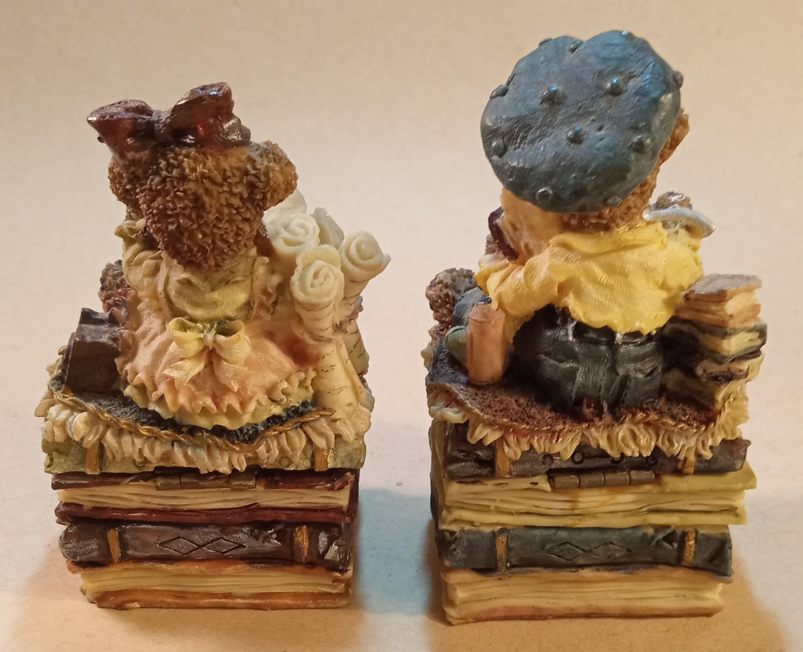 Trinket Boxes. (2) Teddies Sitting On Books. 3.25" Average.
