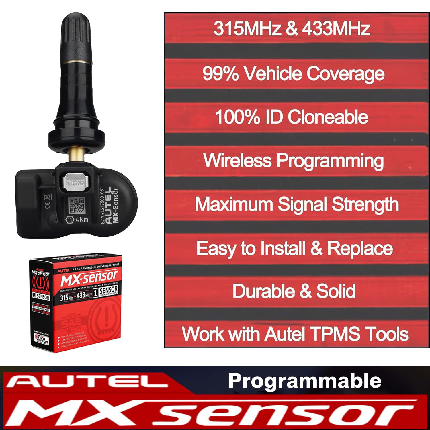 12PC Autel MX-Sensor 315&433MHz Programmable TPMS Universal Tire pressure Sensor