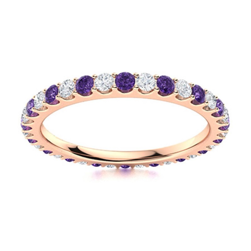 2mm Amethyst Eternity Wedding Stackable Ring 925 Sterling Silver Rose Plated