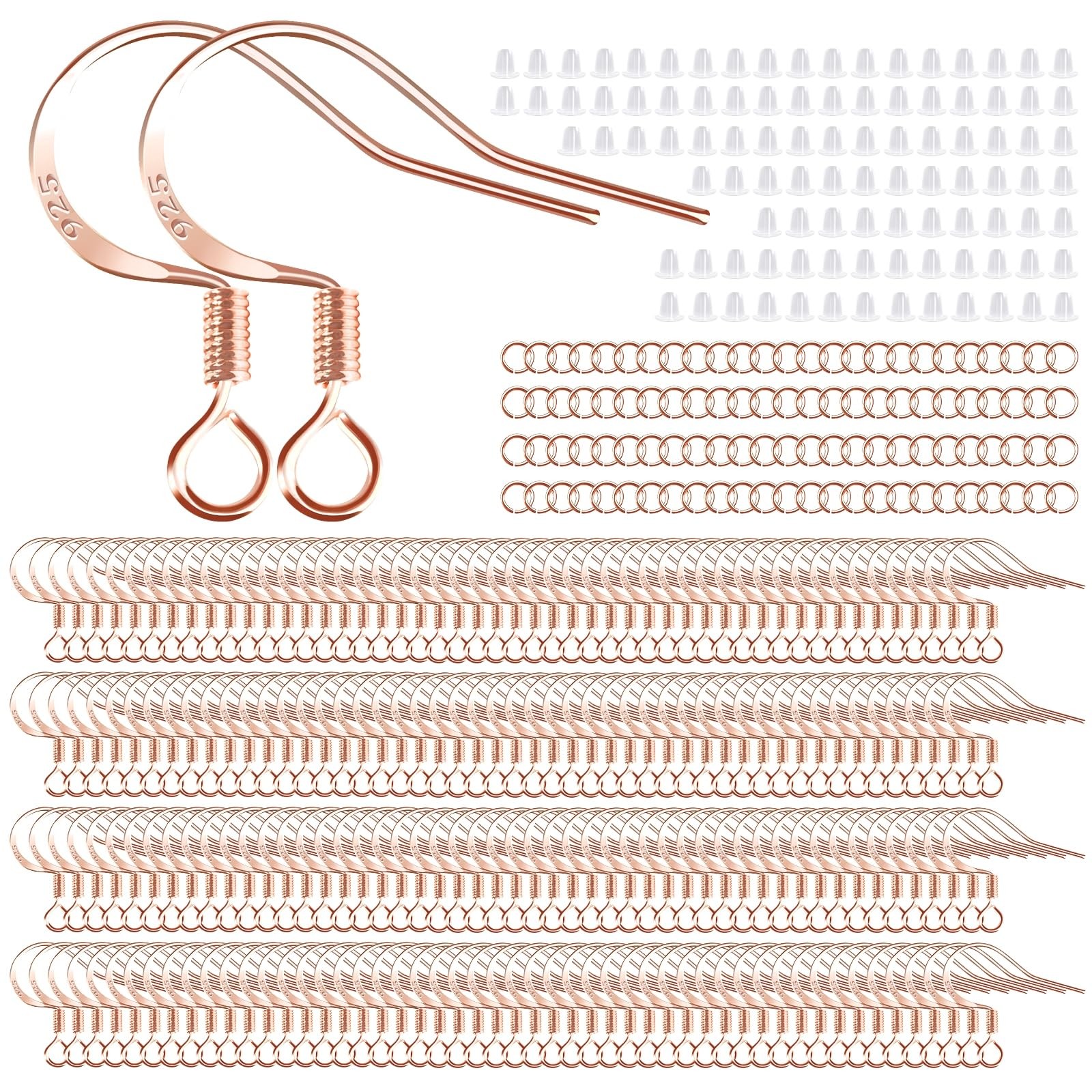 200 PCS/100 Pairs Rose Gold Tone Earring Hooks 925 Sterling Silver
