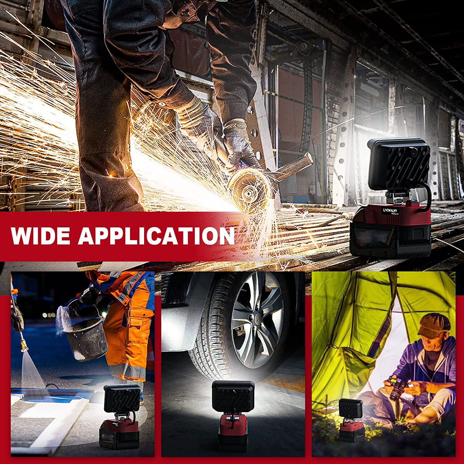 2PCS Wireless LED Work Light for Milwaukee M18 18V Battery Cordless Outdoor Lamp