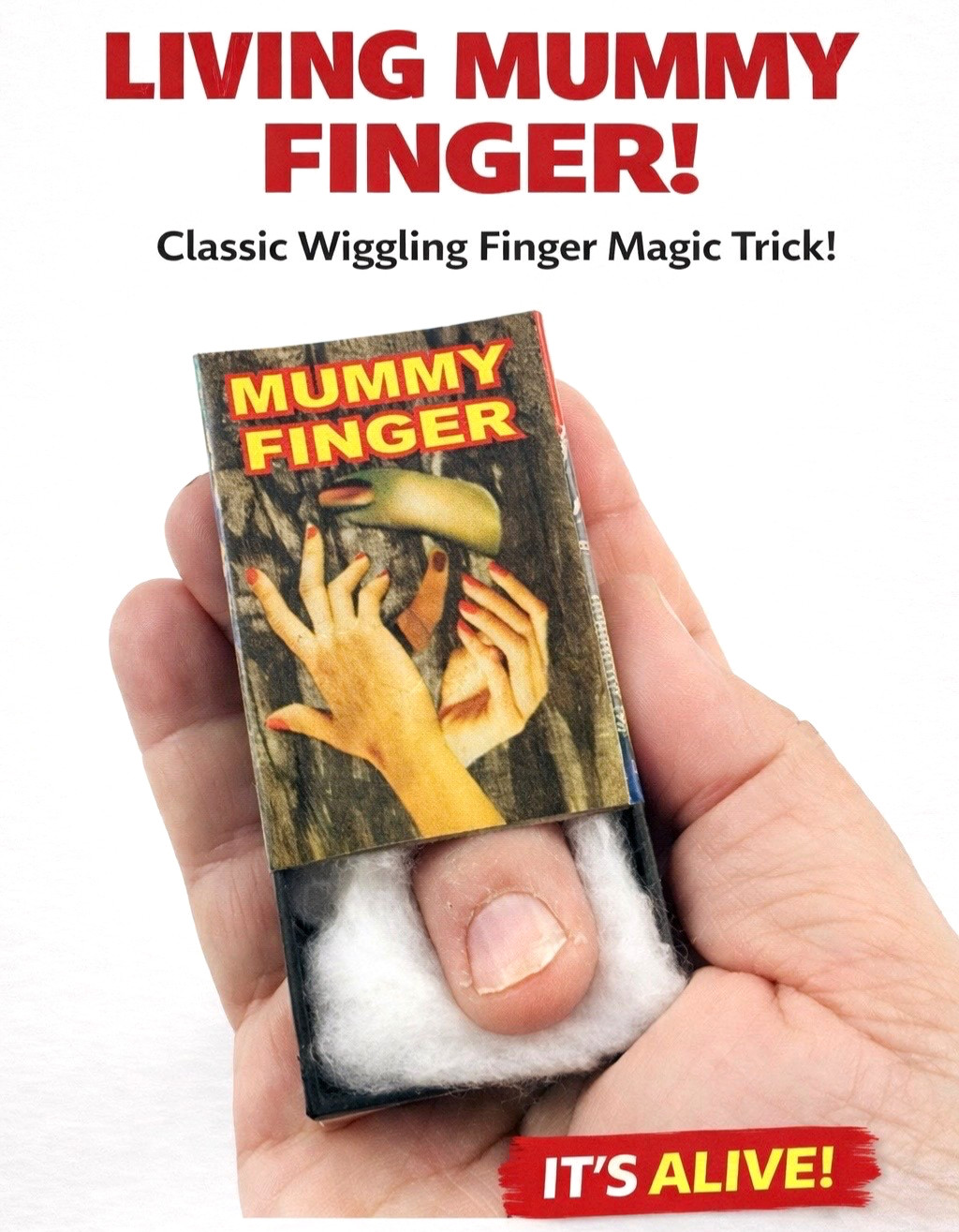 LIVING MUMMY FINGER IN MATCH BOX Moving Halloween Prank Gag Joke Pocket Toy NEW