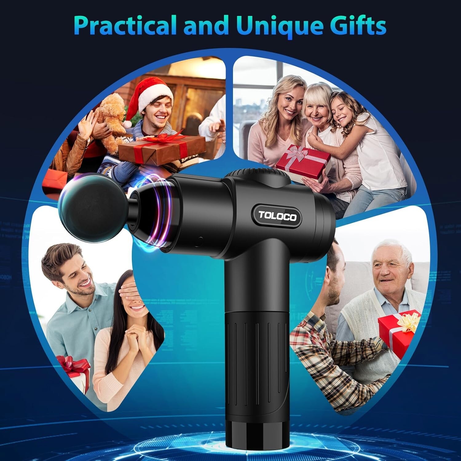TOLOCO EM26 Deep Tissue Massage Gun 10 Heads Percussion Massager Black