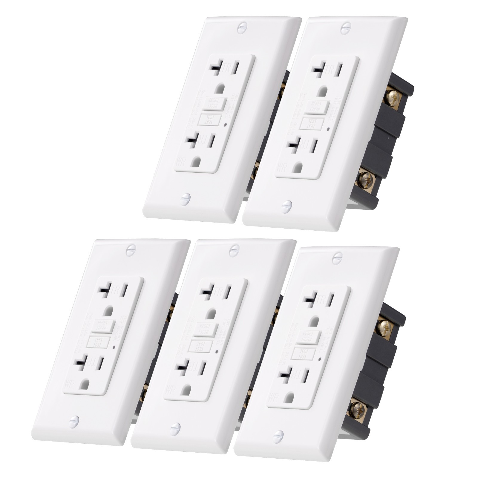20 Amp GFCI Outlet, Self-Test GFI Receptacles with LED Indicator, 5 Pack, UL