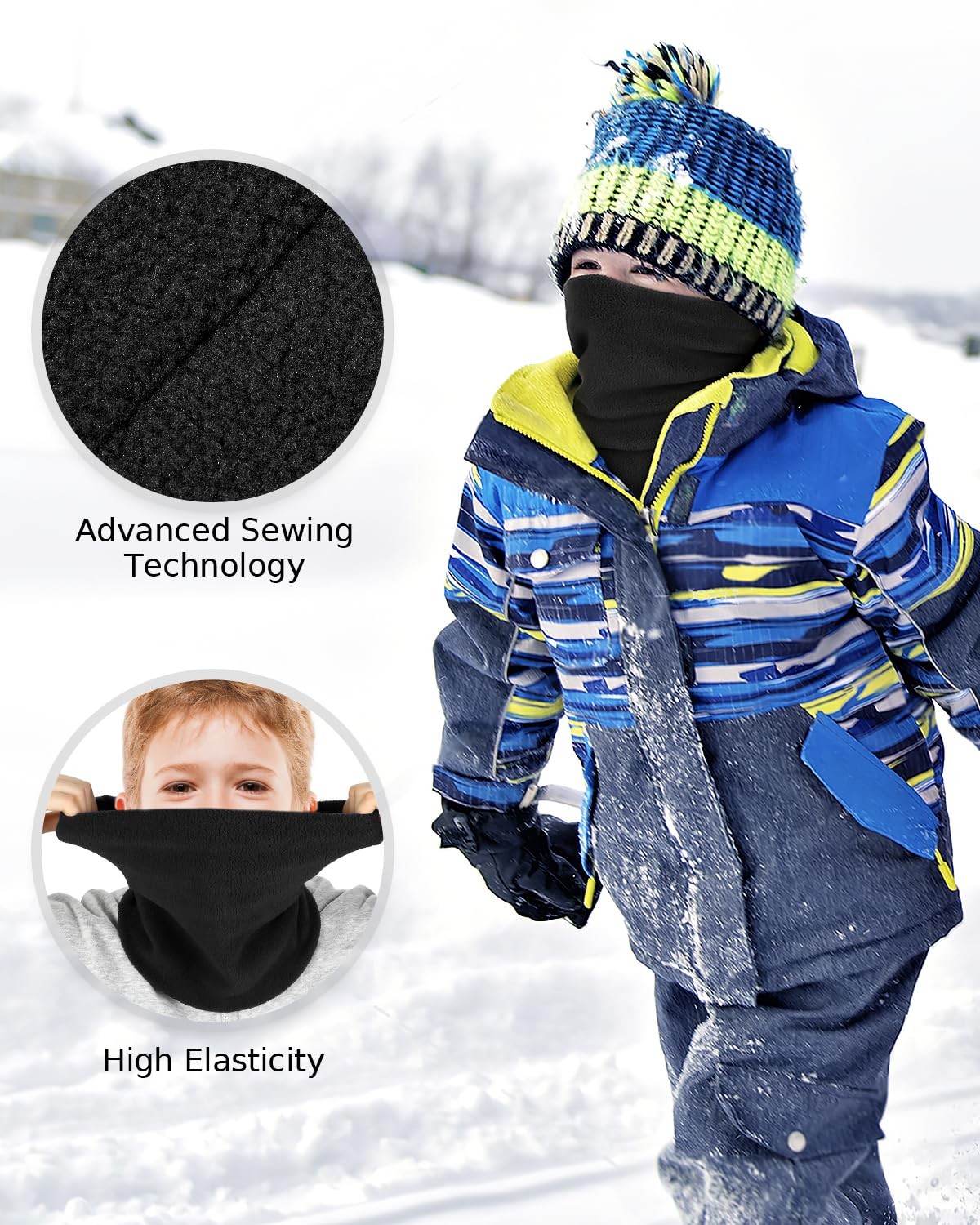 2 Pack Neck Warmer Kids Double-Layer Fleece Ski Gaiter Boys Girls Youth Winter