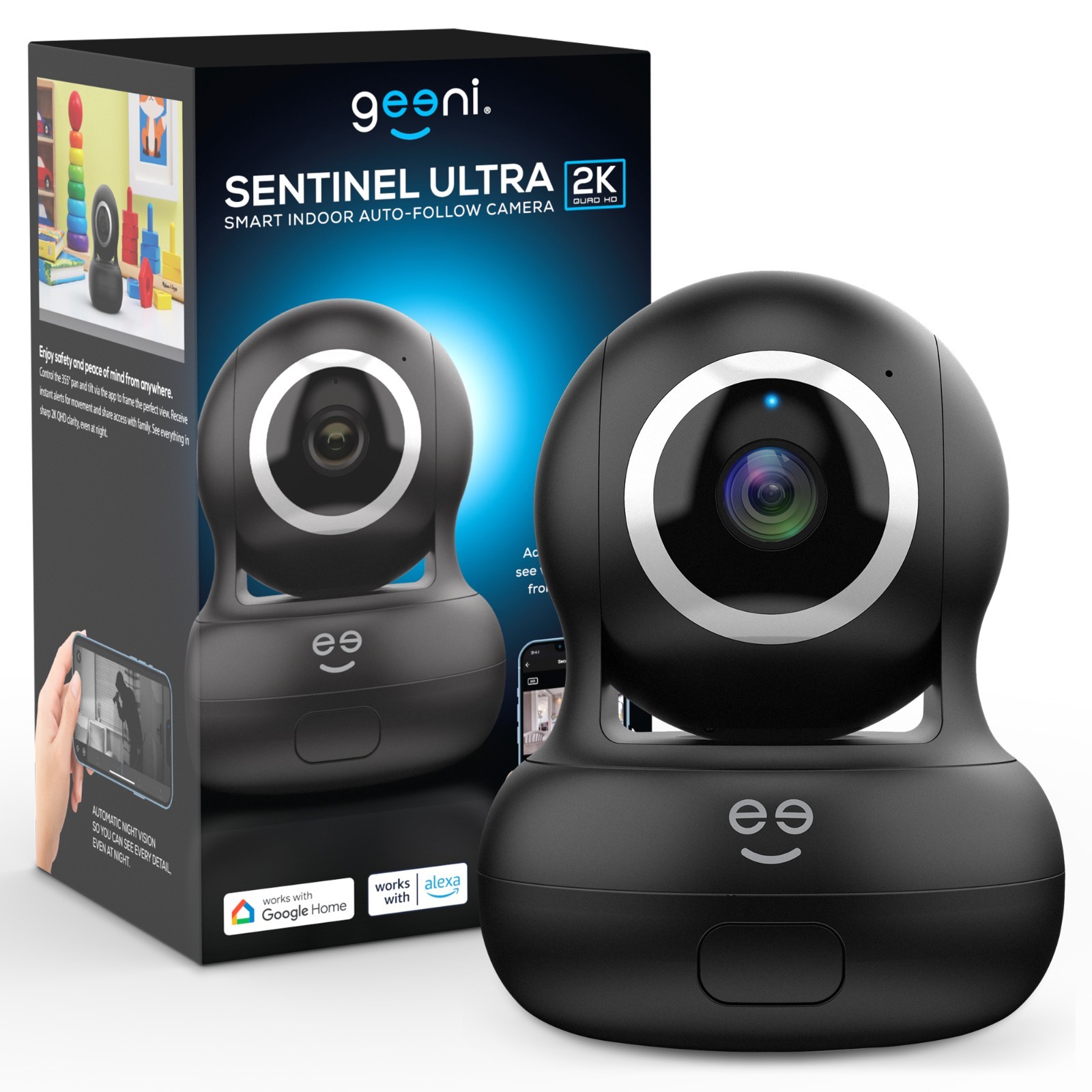 Geeni Sentinel 2K Smart Indoor Camera Auto Tracking Dual-Band 2.4GHz & 5GHz WiFi