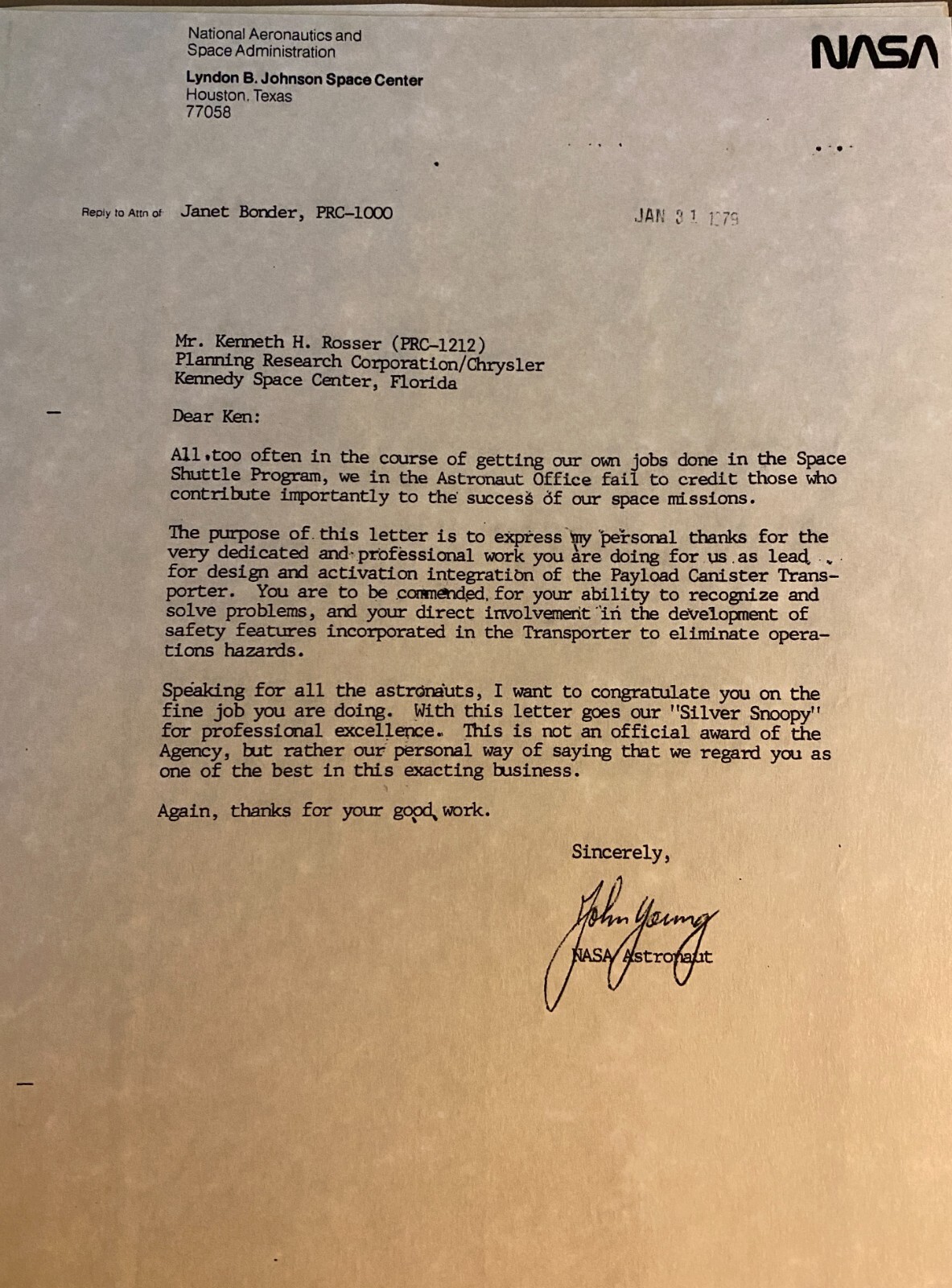 NASA - Snoopy Award Letter - COPY
