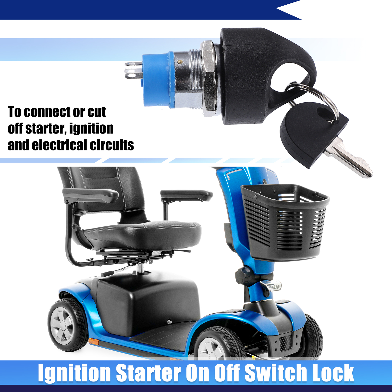Ignition Starter on Off Switch Lock Keys 4 Wheels Power Chairs Universal - 1 pcs