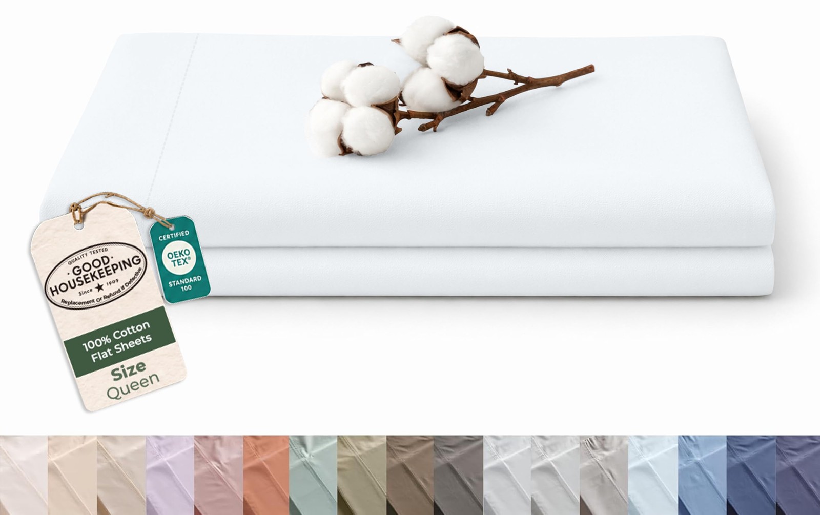 100% Organic Cotton Queen Size Flat Sheet Only - Percale Top Sheets - Queen F...