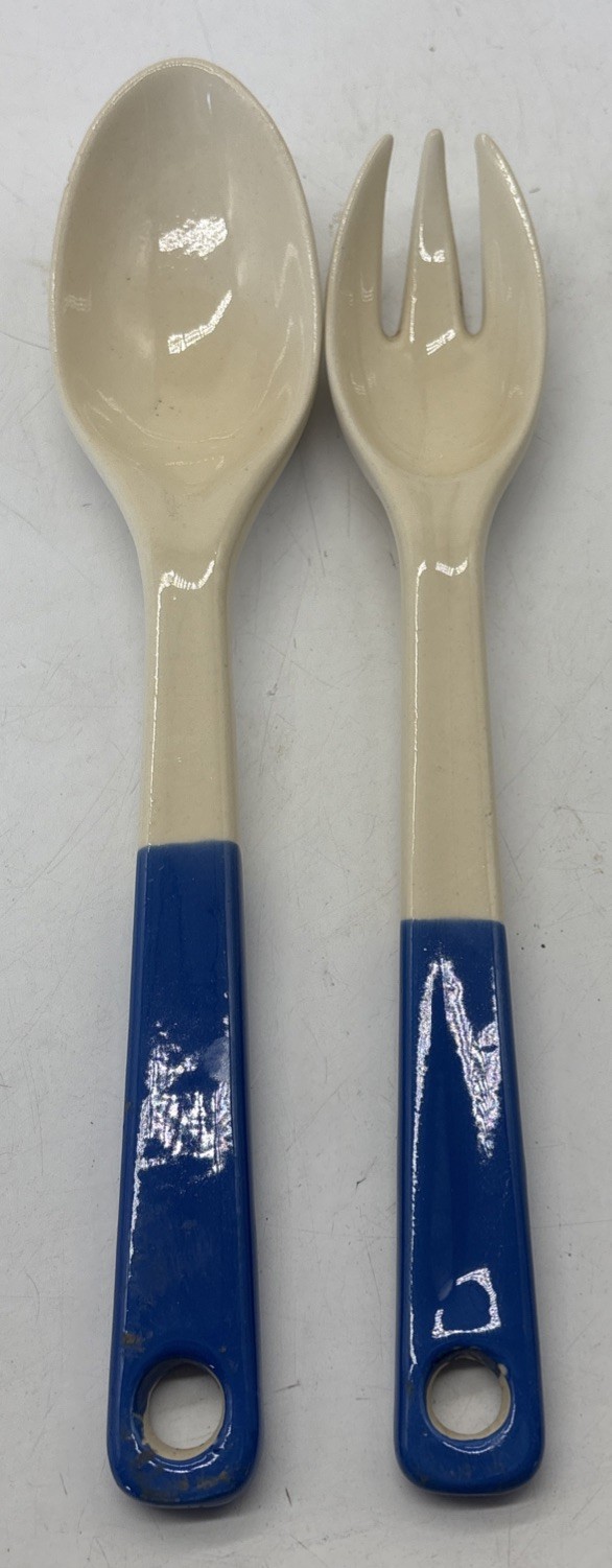 Vintage Blue & White Fork & Spoon Serving Set Kitchen Decor Universal Pottery