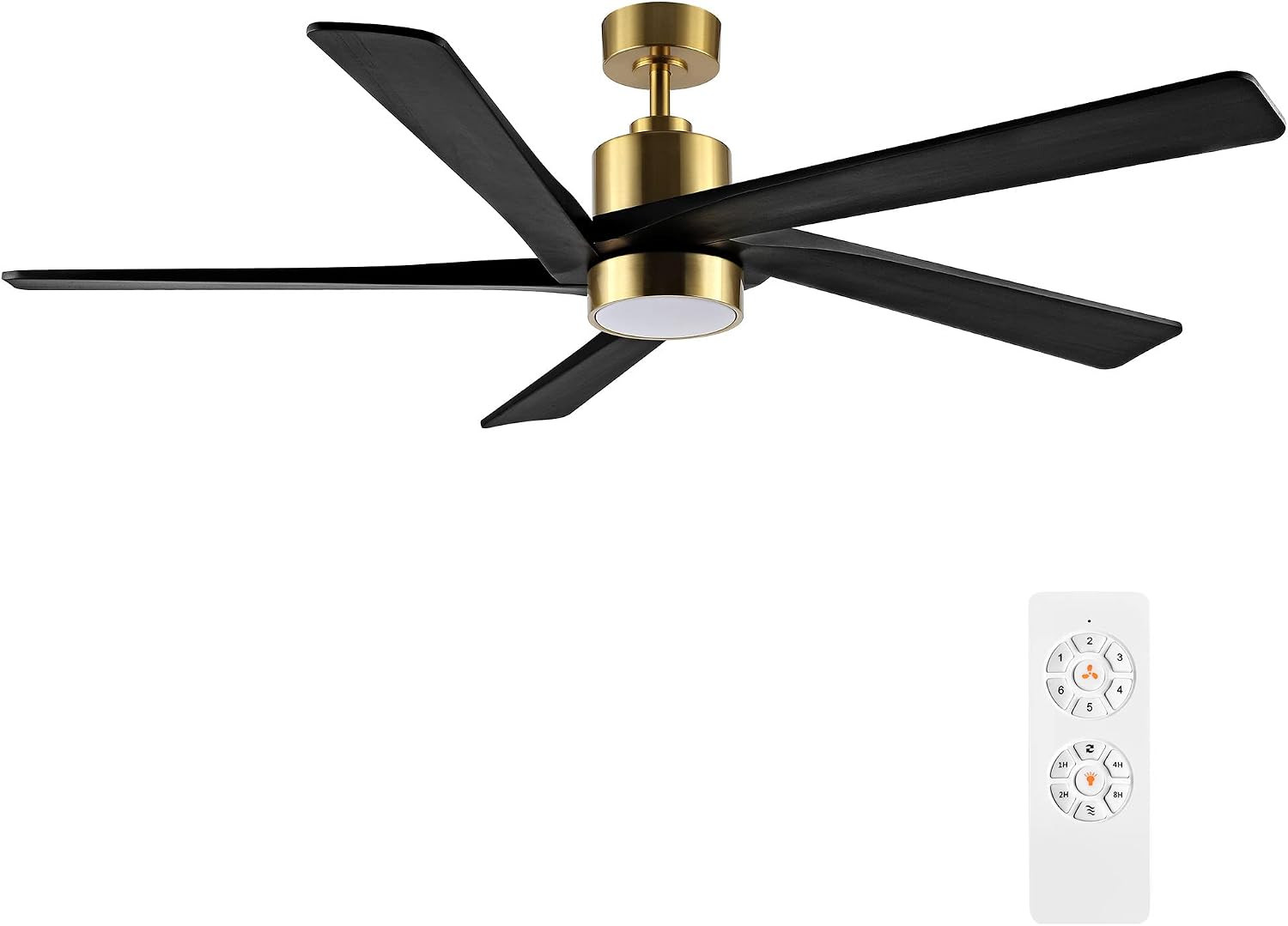 64 Inch DC Ceiling Fan with Lights and Remote Control, 5 Reversible Carved Wood