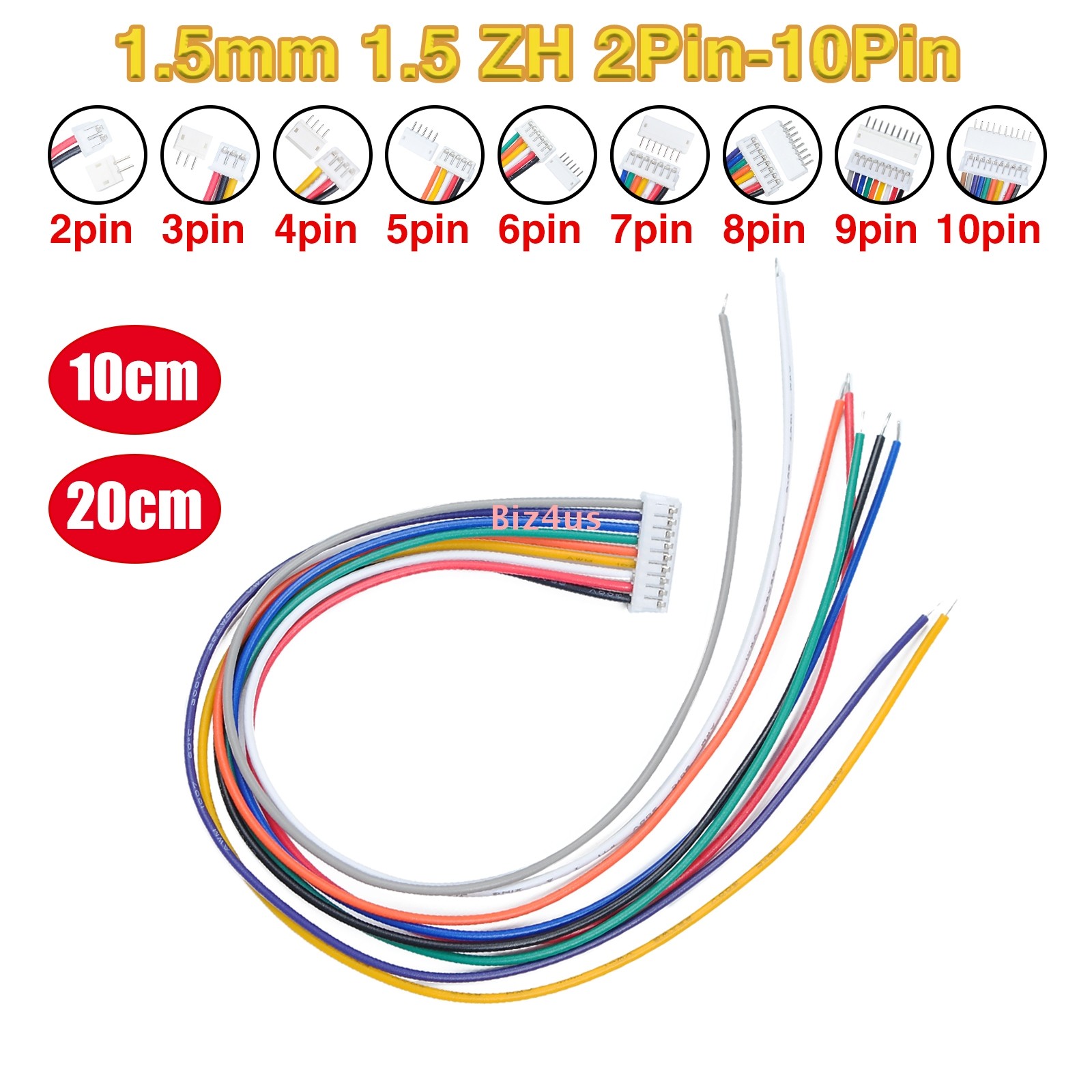 JST ZH1.5mm 2/3/4/5/6/7/8/9/10Pin Single Ended Connector Plug Wire Cable 10/20cm