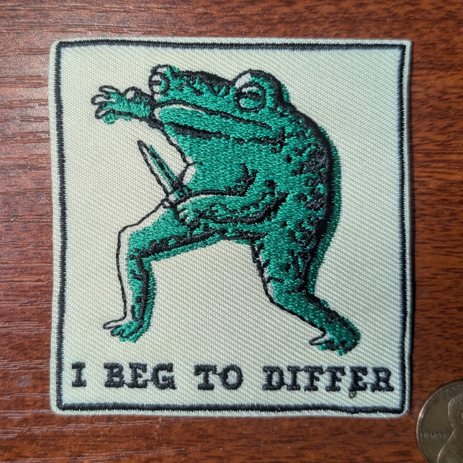 Funny Patch I Beg To Differ Violent Frog Animal Fight Embroidered Iron On 3.5"