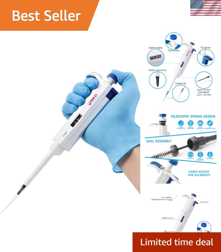 Lightweight 2-20 µL Micropipette with Digital Display - Calibrated for Accuracy