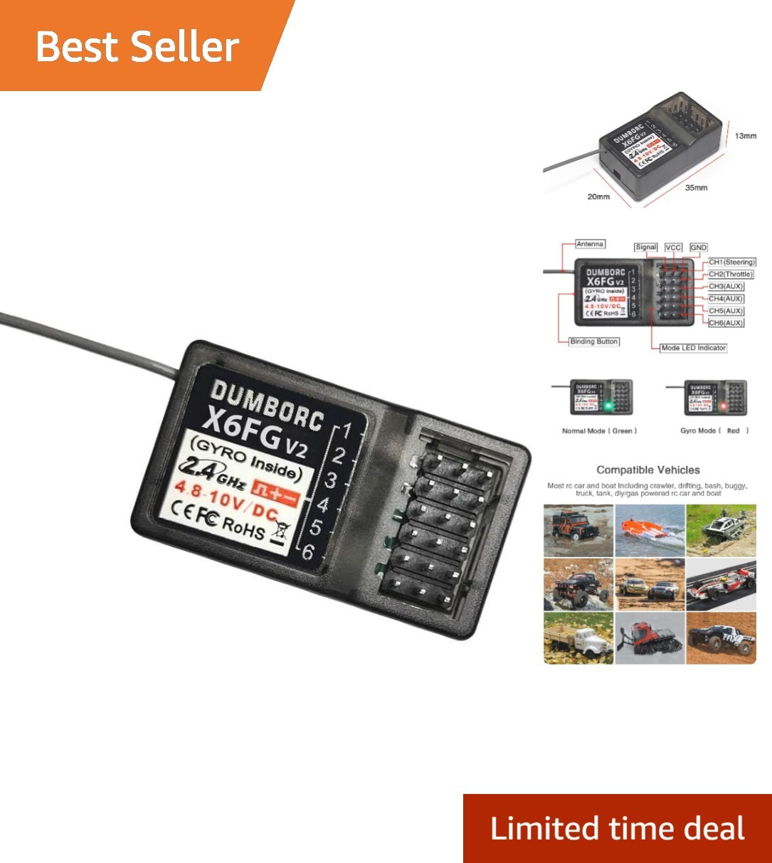 DUMBORC X6FG 6-Channel RC Receiver - Stable Long-Distance Control & Easy Binding