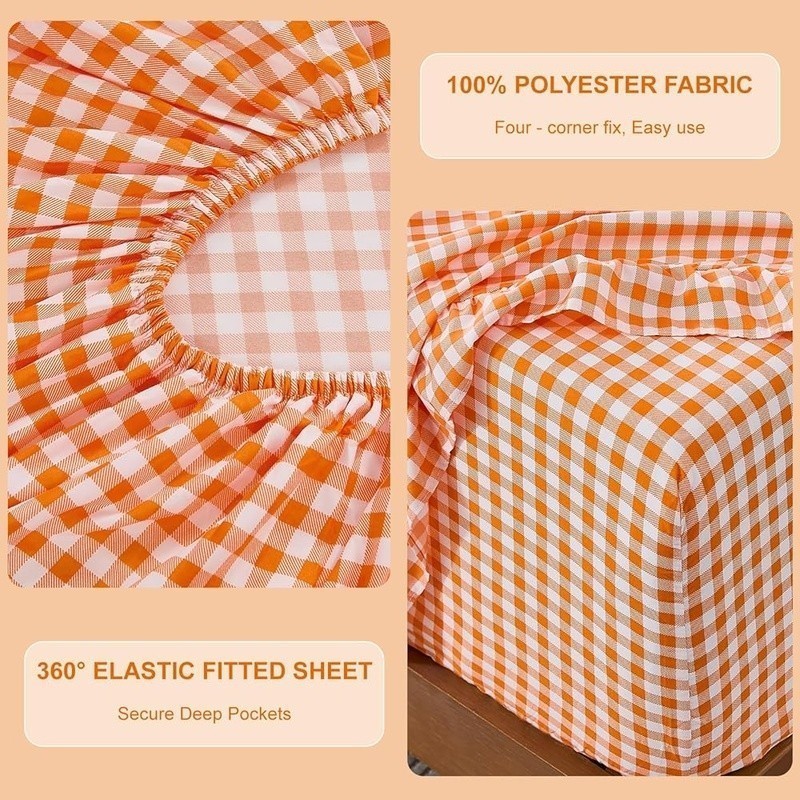 Gingham Ruffle Microfiber Full Sheet Set Deep Pocket Wrinkle Resistant Bedding
