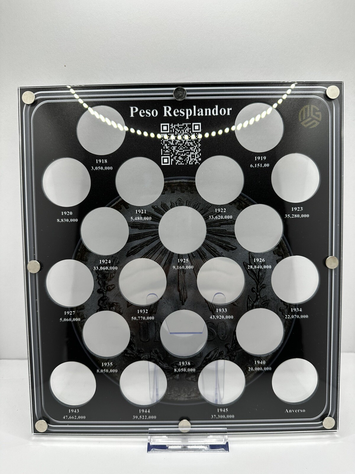 1918 Peso Resplandor Acrylic Display Case