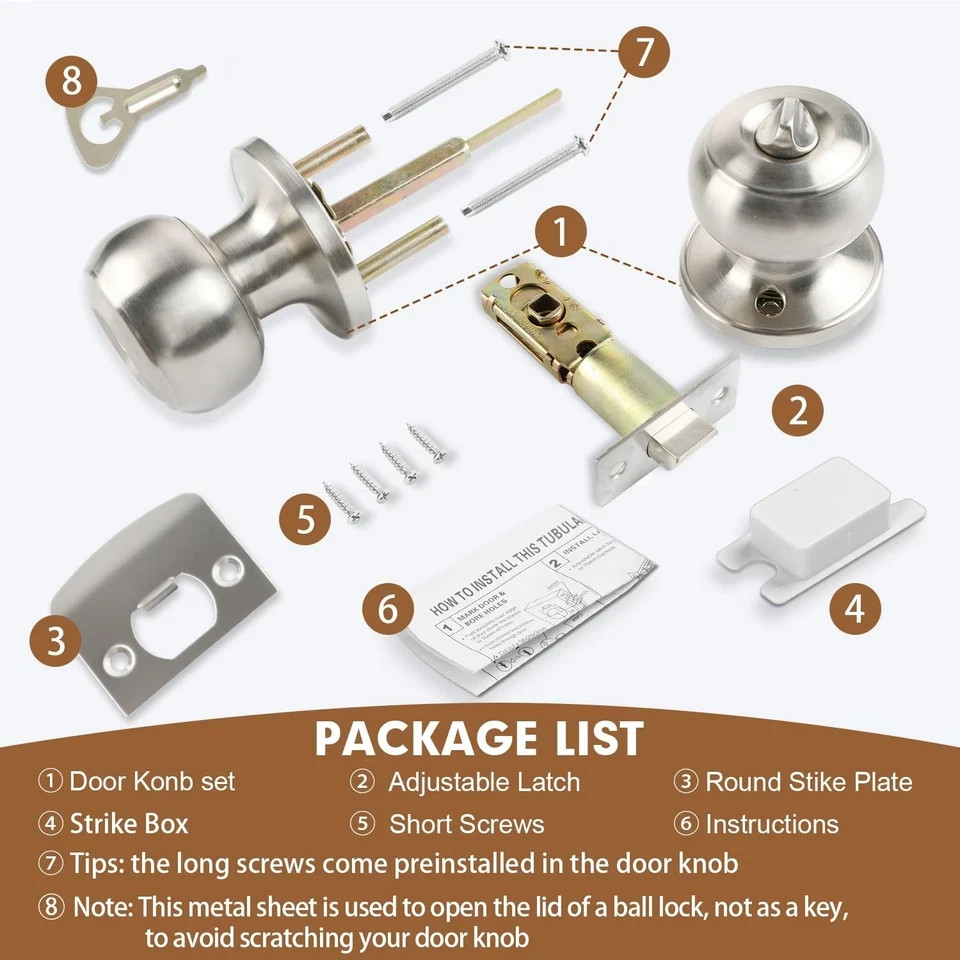 RAZCC Privacy Door Knobs, 4 Pack Satin Nickel Knobs 4 Pack,