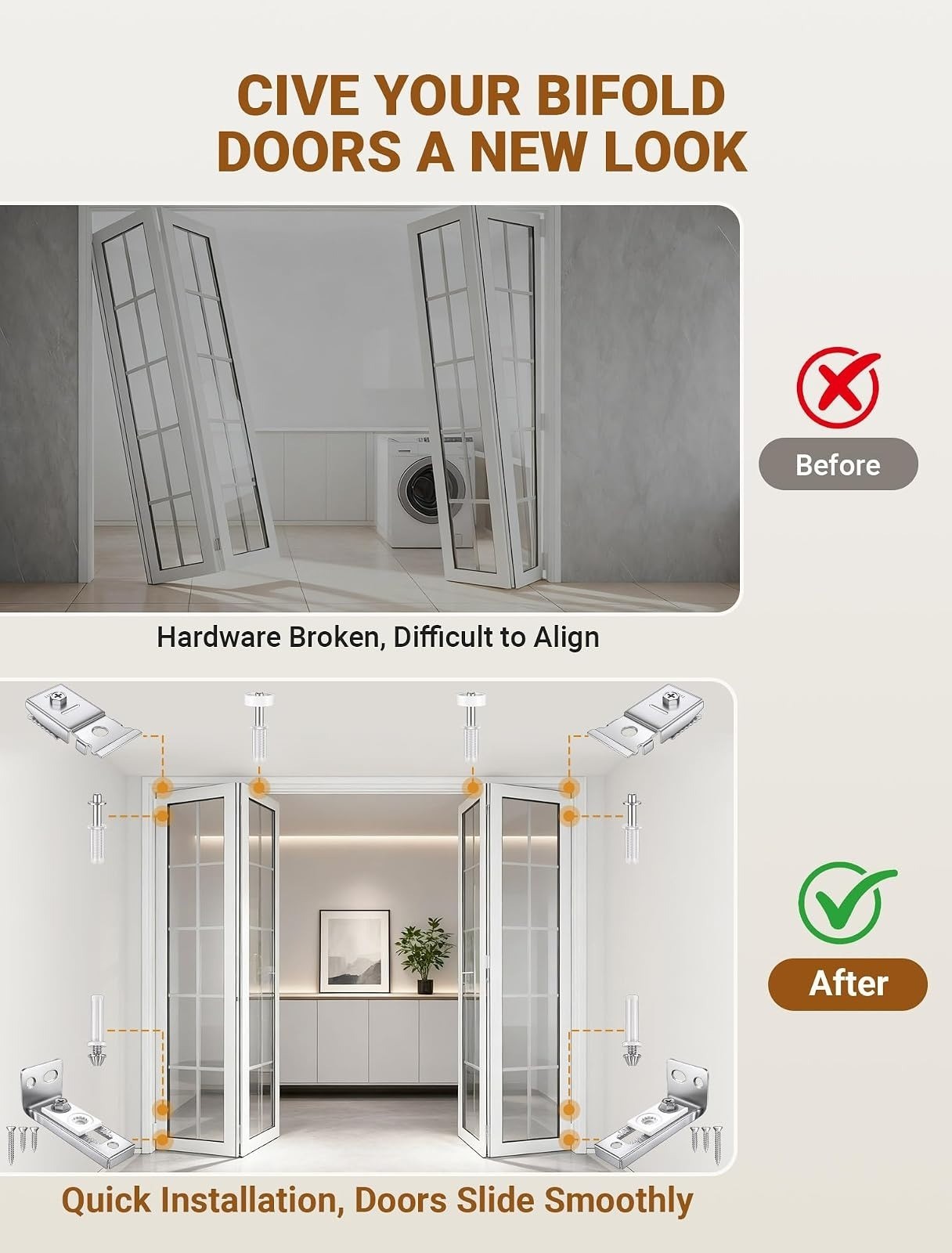 Bifold Door Hardware Repair Kit - 2 Pack Replacement Parts