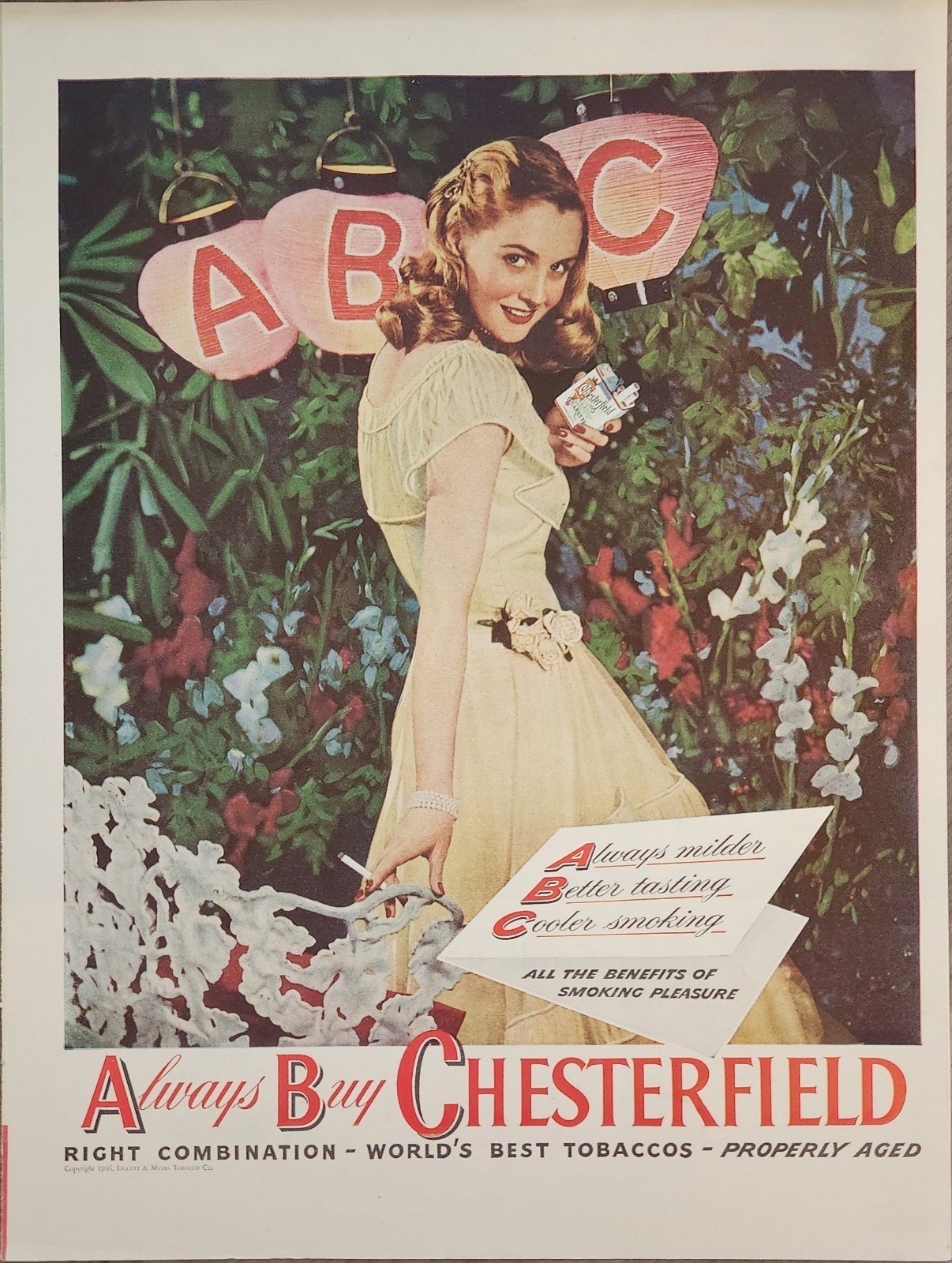 1946 Chesterfield Cigarettes Vintage Ad Always Milder Better Tasting