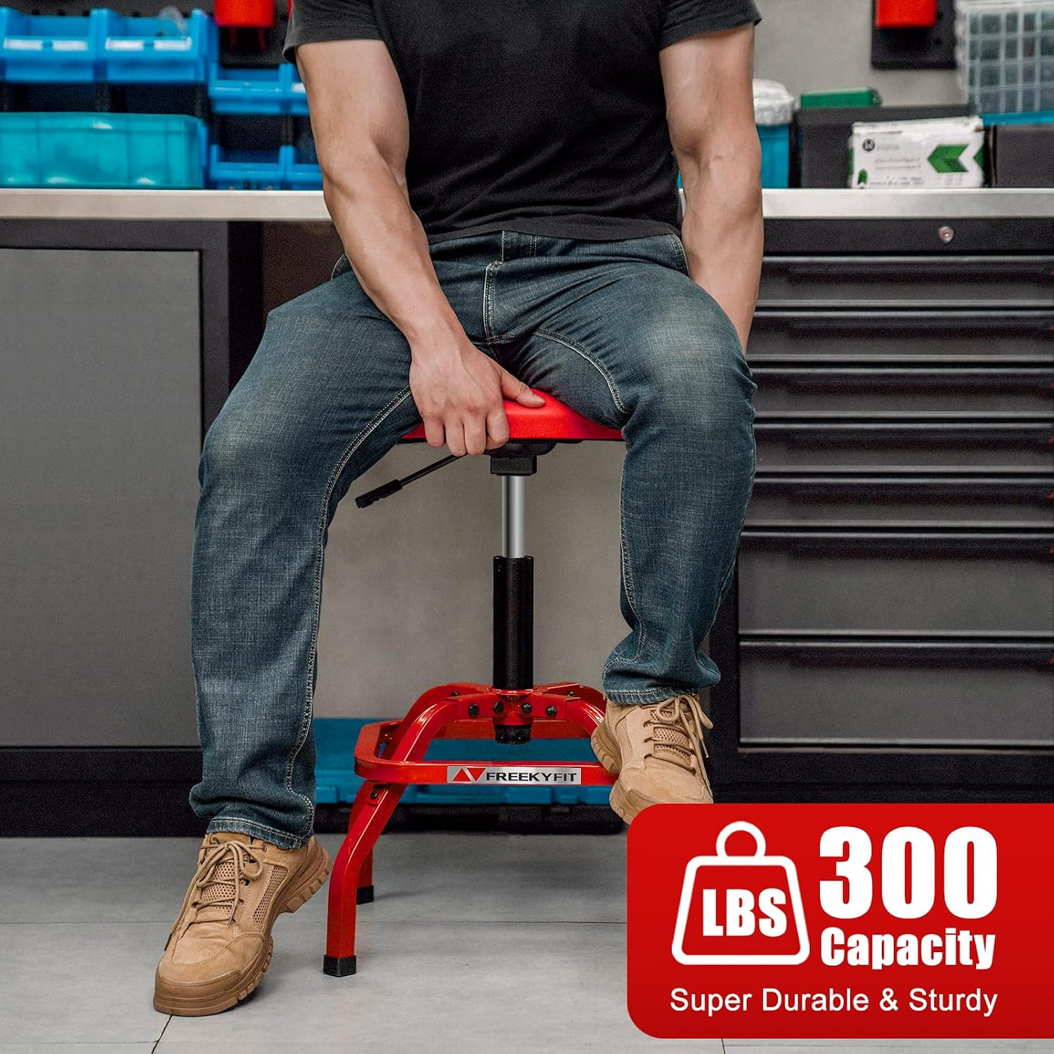 Shop Stool with Backrest, Mechanic Garage Stool for Workshop, Adjustable Shop St