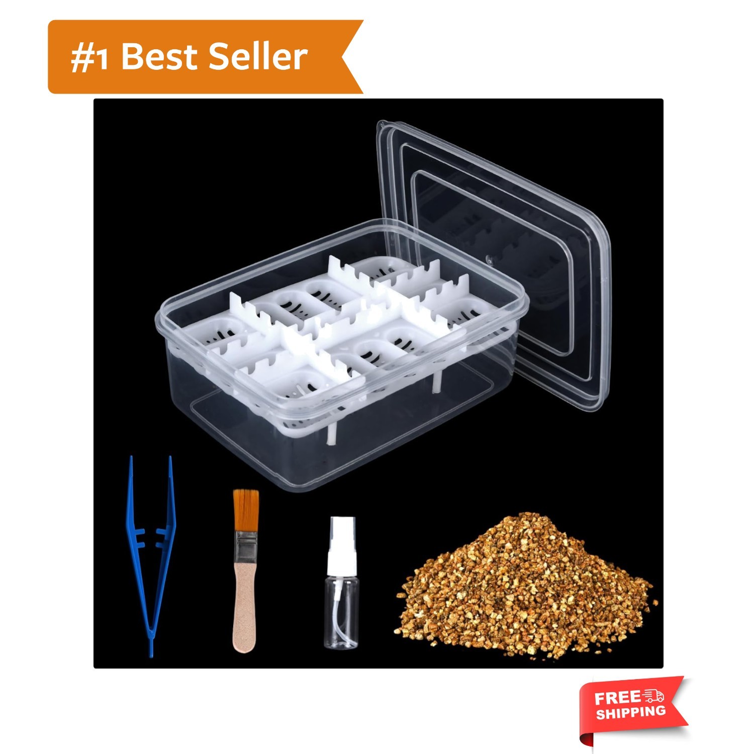 16 Grids Box Turtle Lizard Gecko Snake Hatching Container Complete Kit with T...