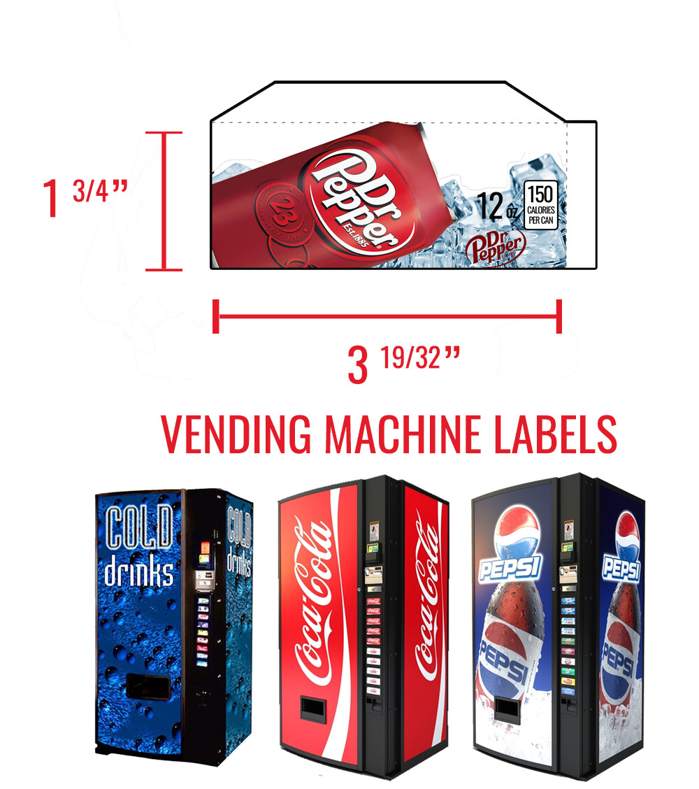 (10) Dixie Narco 501e 12 oz "CAN" Vend Labels - Flavor Strips -VARIETY PACK