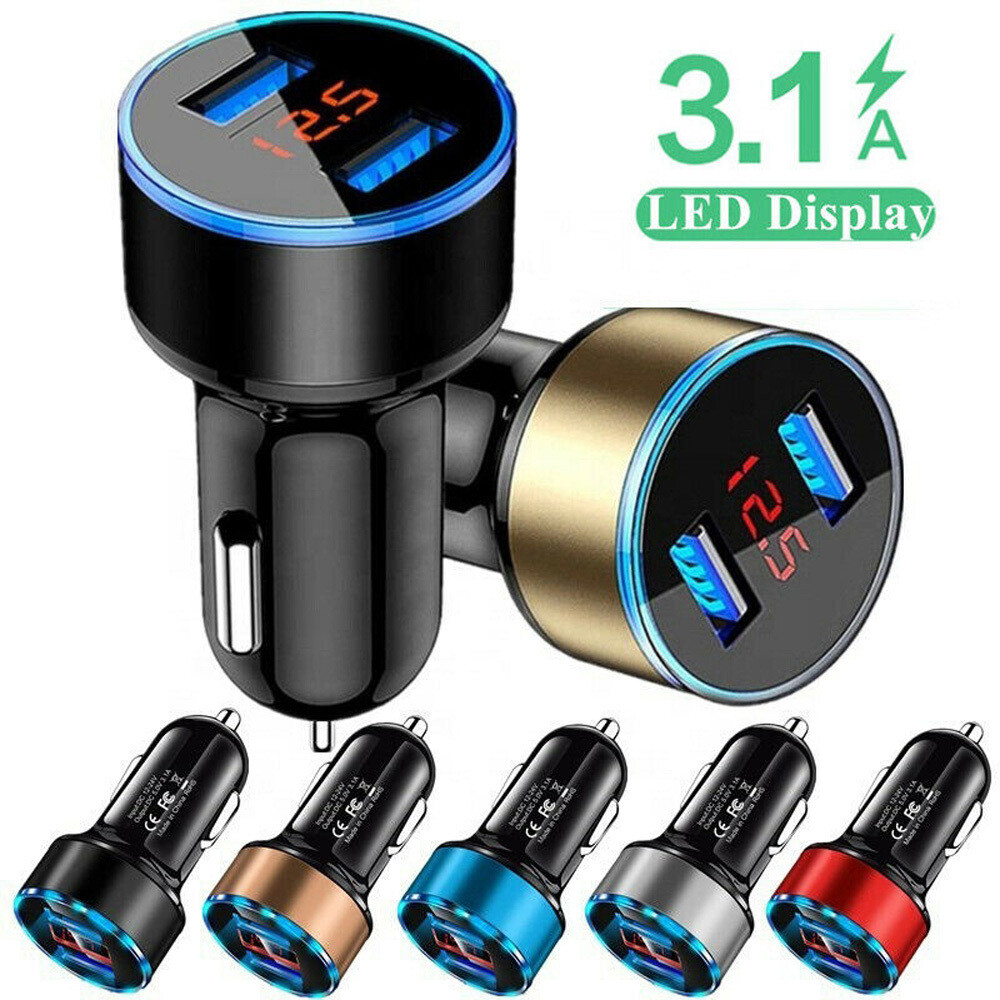 3.1A Dual Ports USB Car Cigarette Charger Lighter Digital LED Display Voltmeter
