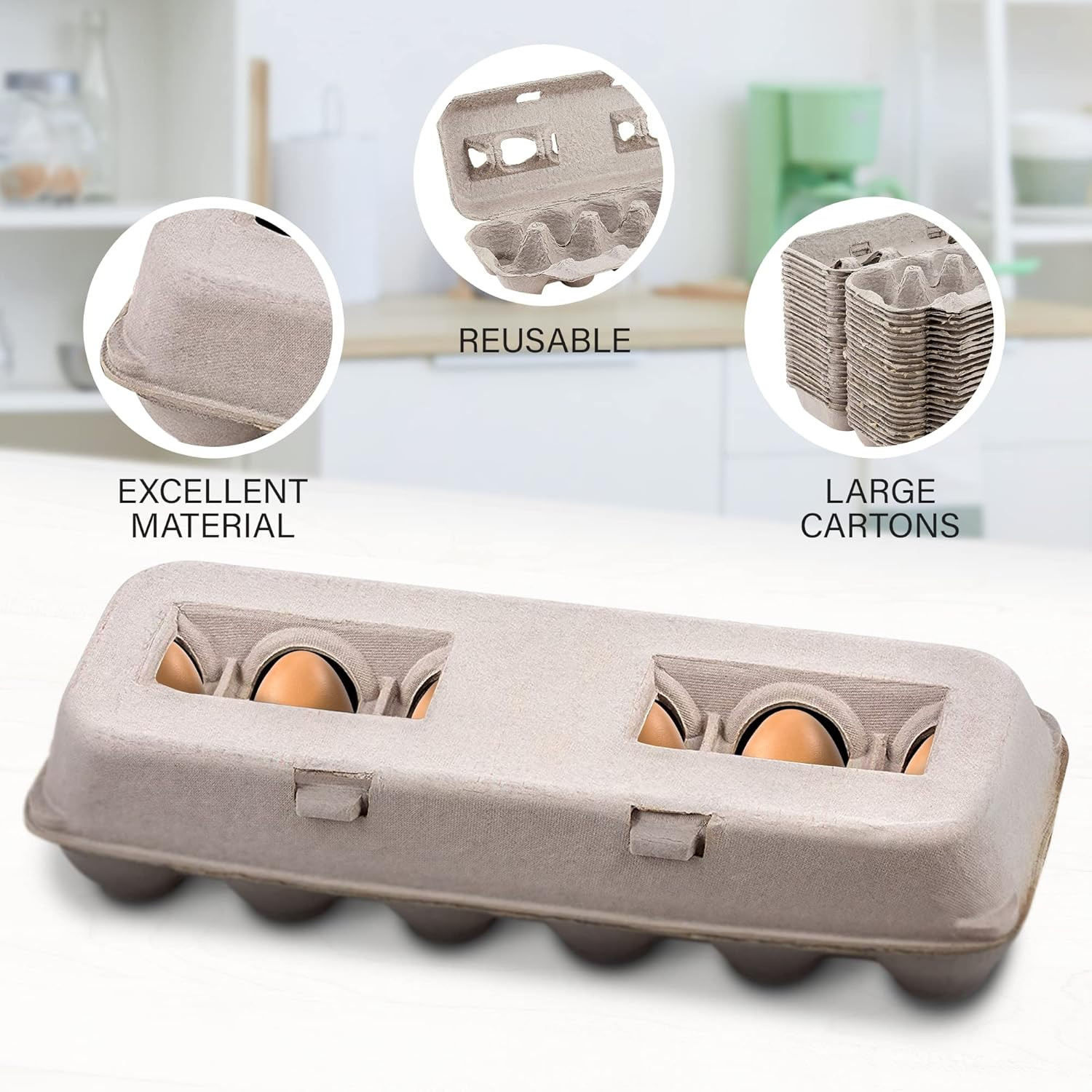 Recycled Pulp Egg Cartons Holds 12 Eggs Reusable Stackable Empty Egg Boxes 25 PK