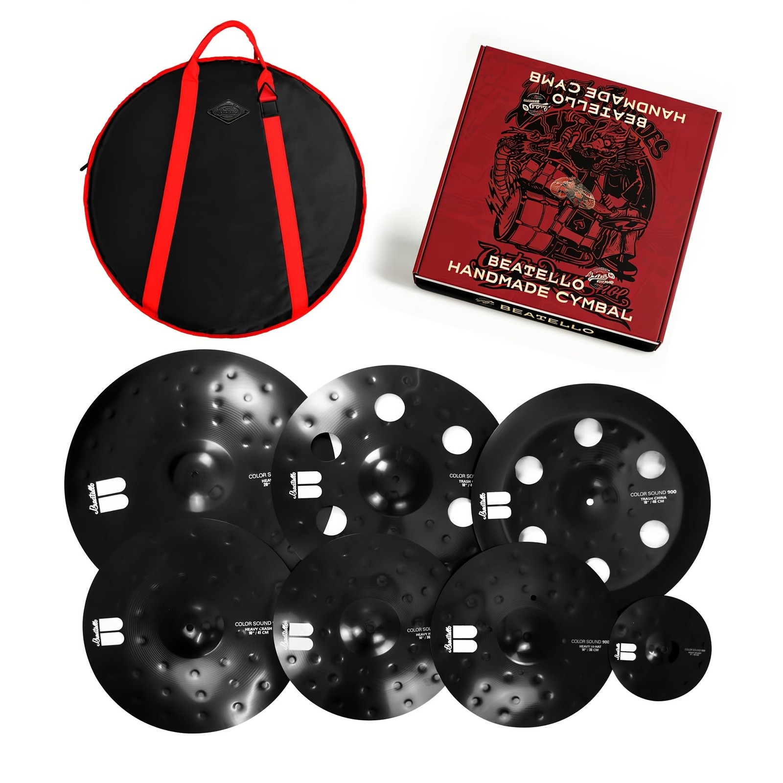 Beatello 7-Piece Black Cymbal Set Gig Bag