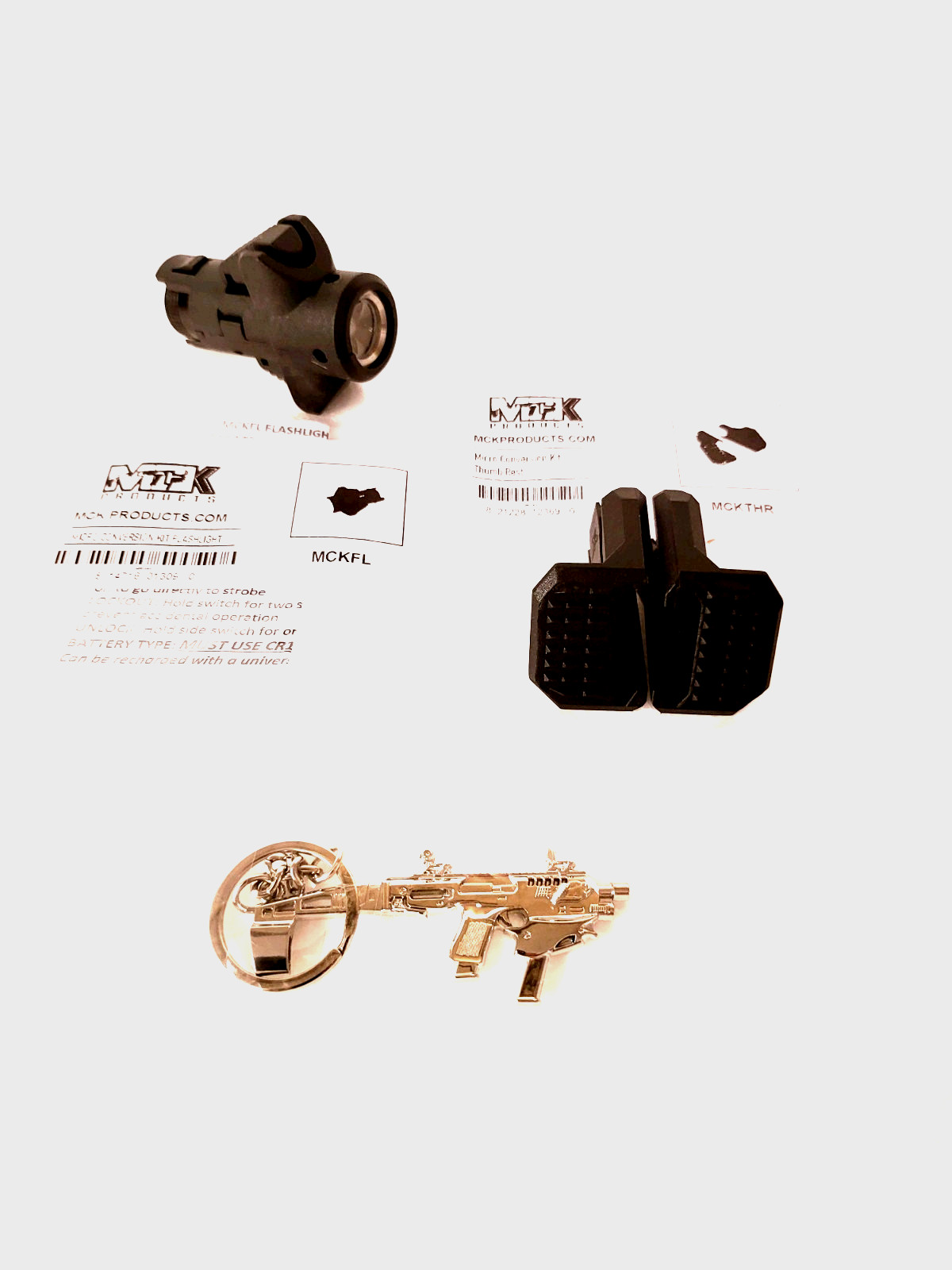 MCK FLASHLIGHT PLUS THUMB REST AND SILVER COLLECTOR KEYCHAIN FITS ALL GENS