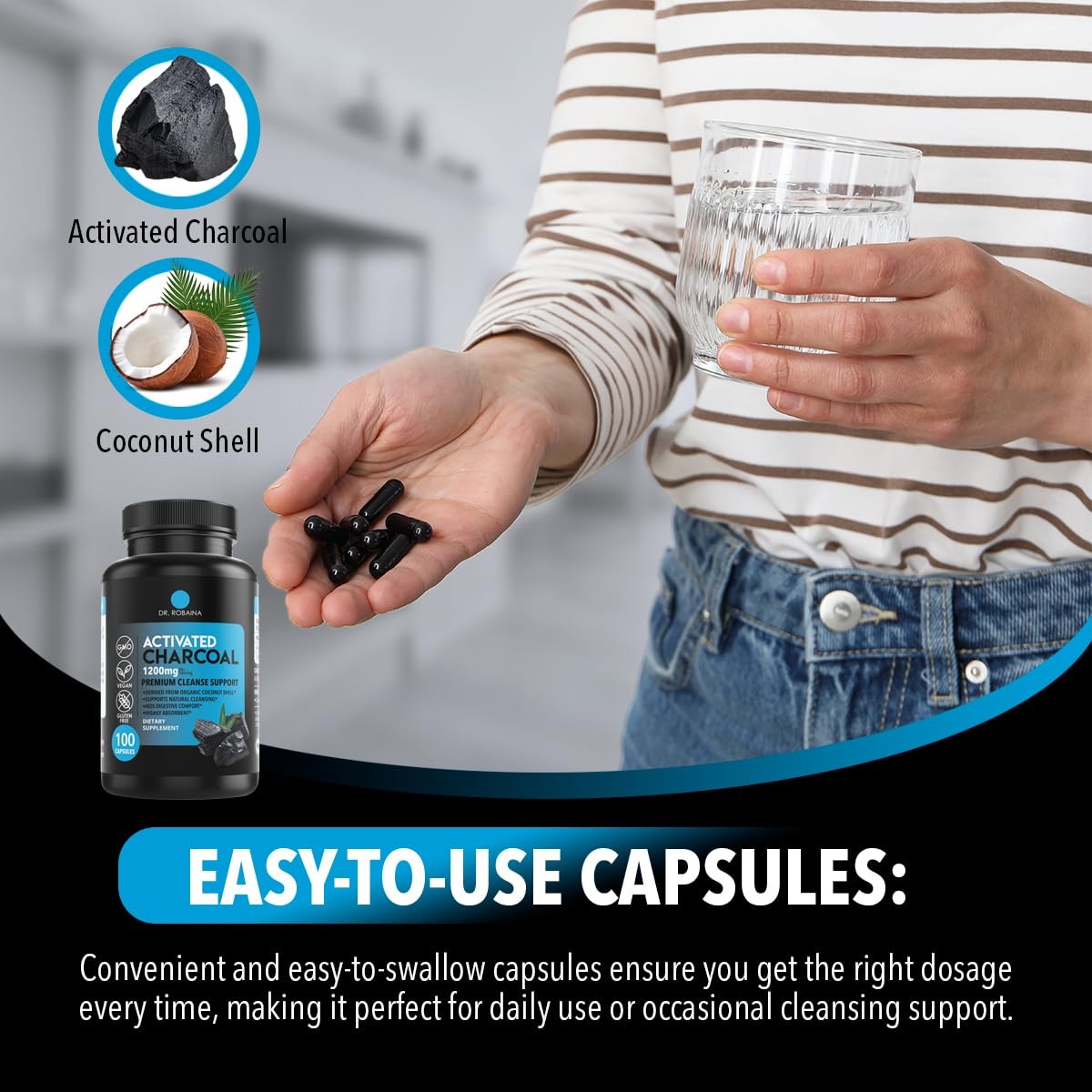 Activated Charcoal Capsules 1200 mg – Coconut-Shell Carbon for...