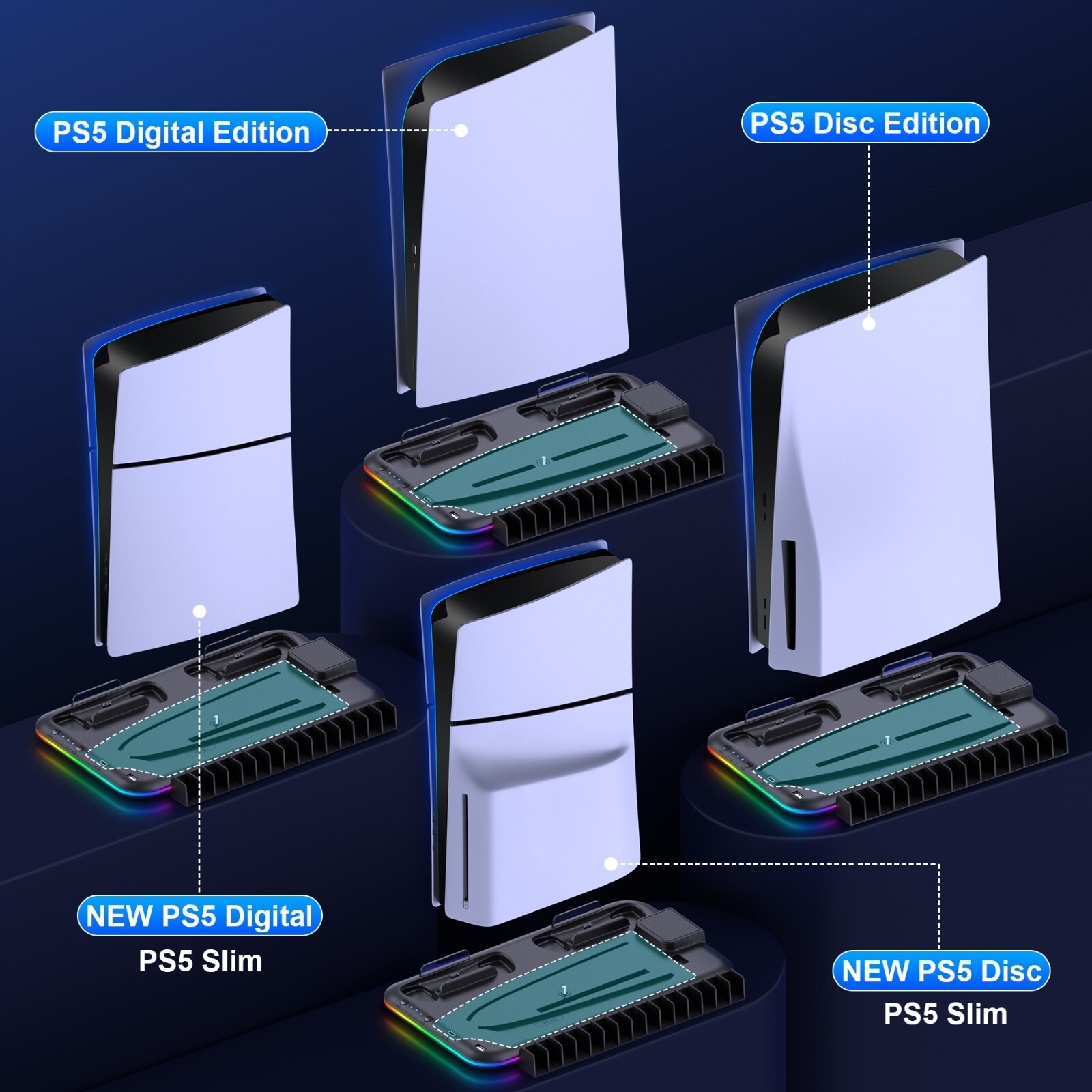 FOR PS5 Slim/Disc&Digital Editions PS5 Slim Controller Charger Stand+Cooling Fan
