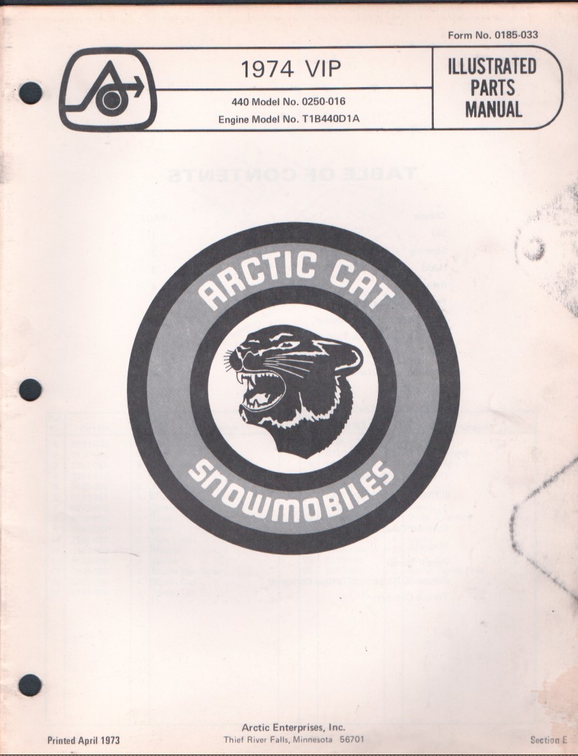 1974 Arctic Cat VIP 440 Illustrated Parts Manual T1B440D1A MN2815