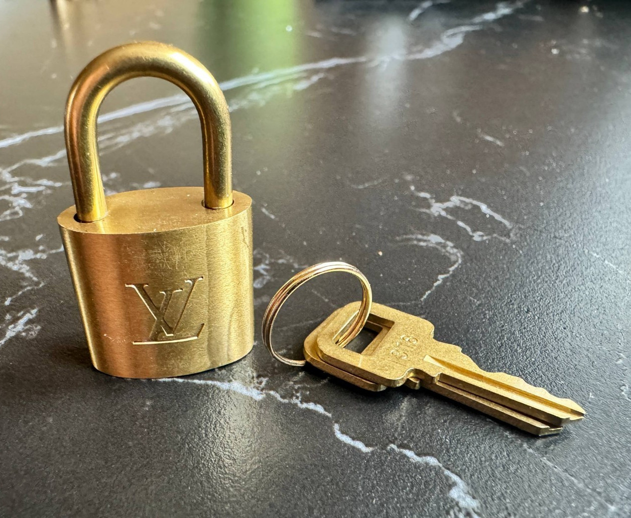 Louis Vuitton PadLock Lock 2 Key Old Gold brass Number 318 Authentic