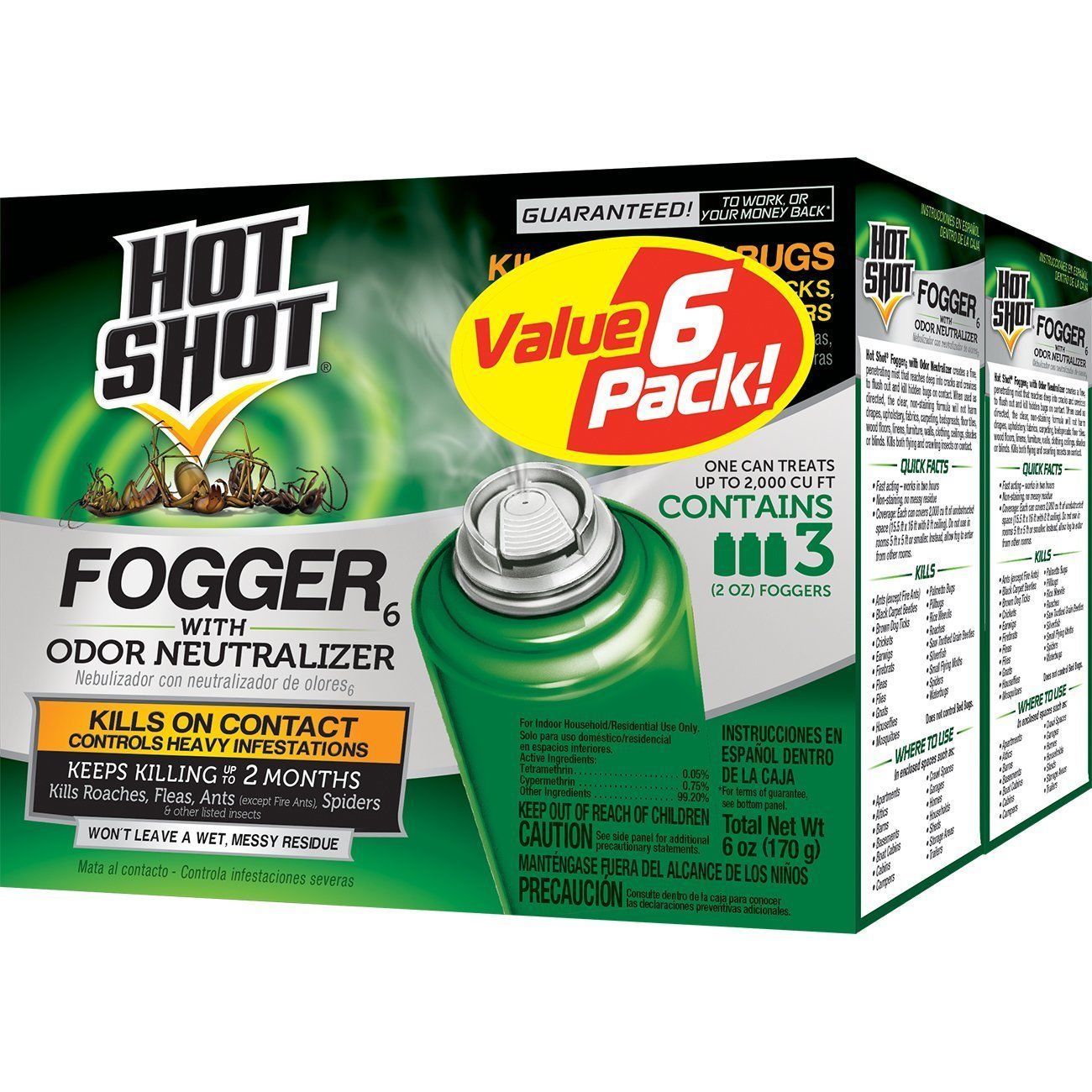 6ct Hot Shot Fogger Insecticide with Odor Bug Insect Fogger Spray 6 Foggers