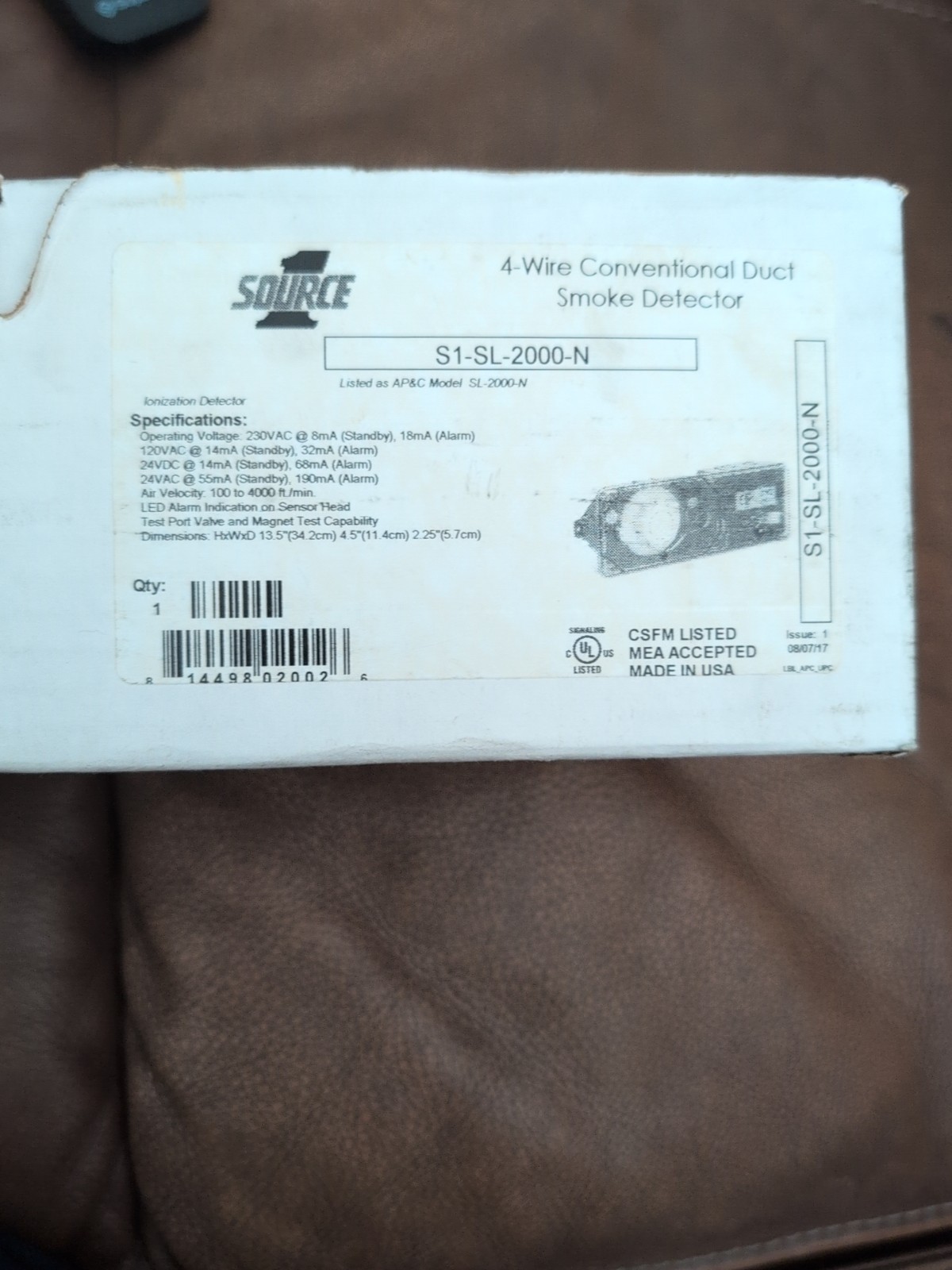 Source 1 S1-SL-2000-N 4-Wire Conventional Duct Smoke Detector