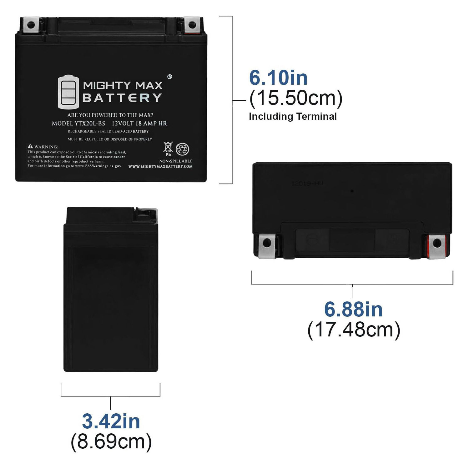 Mighty Max YTX20L-BS Battery for Yamaha 600 YFV600FW Grizzly 1998-2001