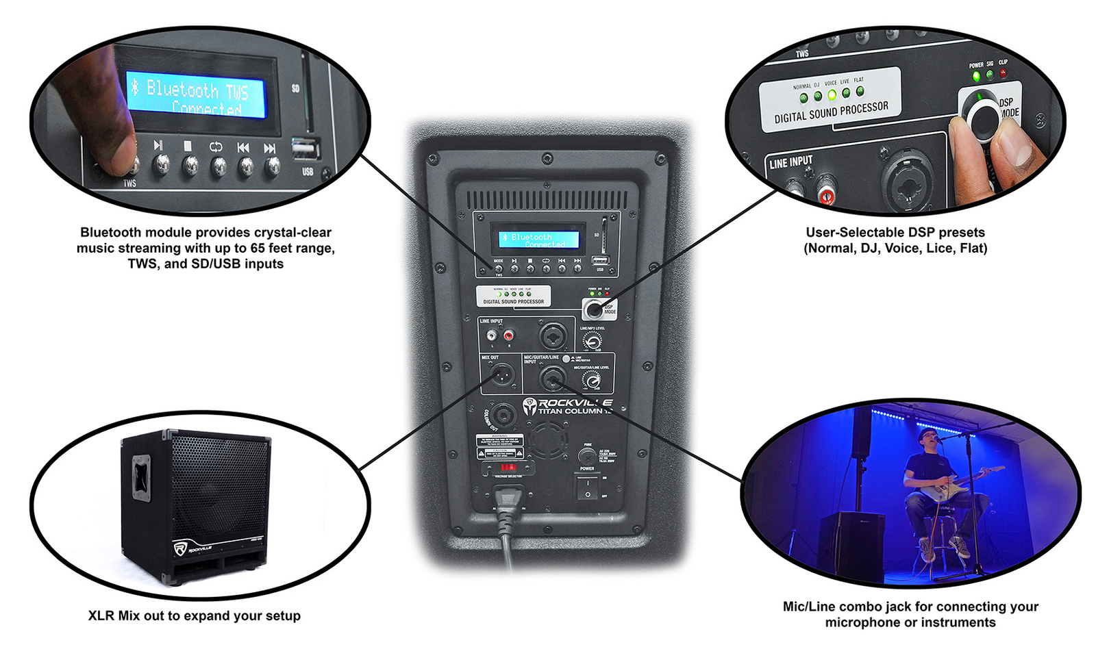 DJ Package w/(2) TITAN COLUMN 12 Powered Array Column Speakers+Subwoofer+Facade