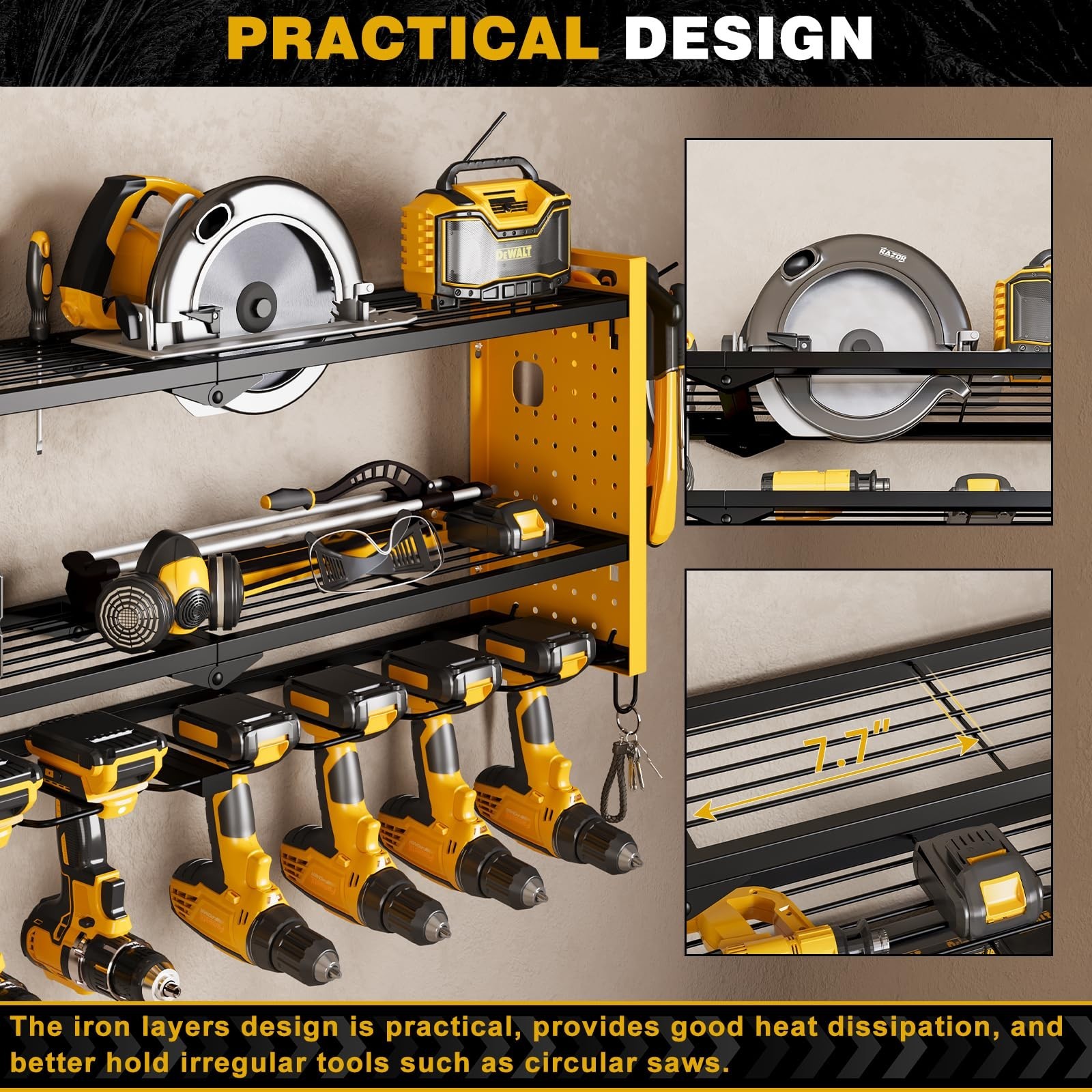 Power Tool Organizer Wall Mount,Cordless Drill Hanger Storage Rack 8 Drill Ho...