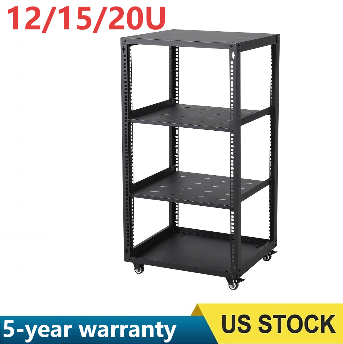 🔝12/15/20U Open Frame Network/Server Rack for IT & AV Gear Floor Standing Wall
