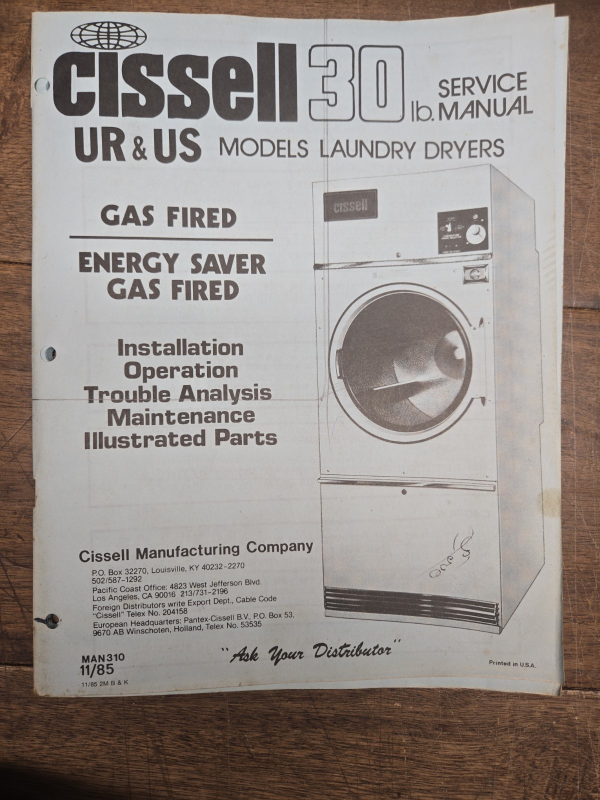 NOS VINTAGE CISSELL 30lb GAS FIRED DRYER UR & US Service Manual 1986 (9E5)