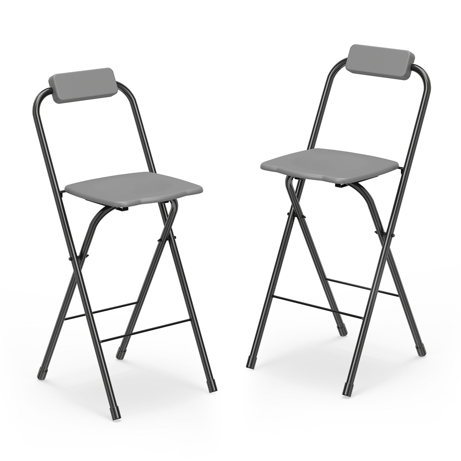 2PCS Folding Bar Stools w/Ergonomic Seat & Comfortable Footrest, Anti-Slip Feet