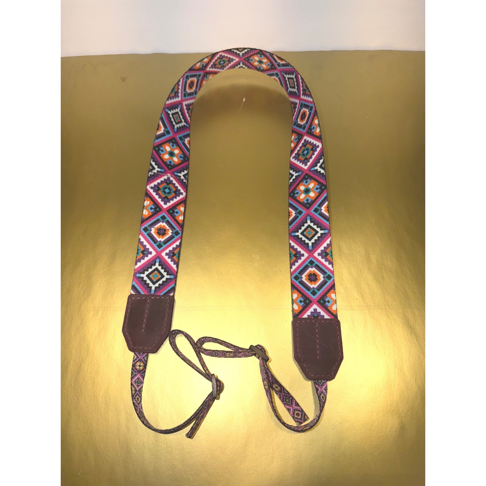 Multicolor Geometric Woven Camera Strap Adjustable Boho Diamond Pattern
