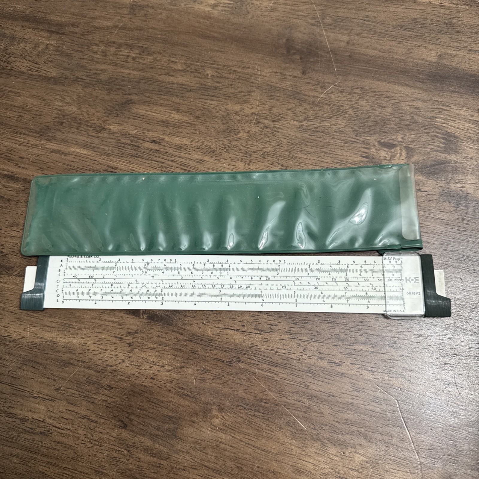 Vtg K&E ~ Keuffel & Esser Co. 4158 ~ 12.5" Slide Rule with green case ~ USA made